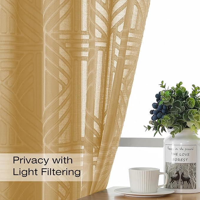 Simplebrand Semi Sheer Gold Curtains 96 Inches Long 2 Panels, Light Filtering - Image 3
