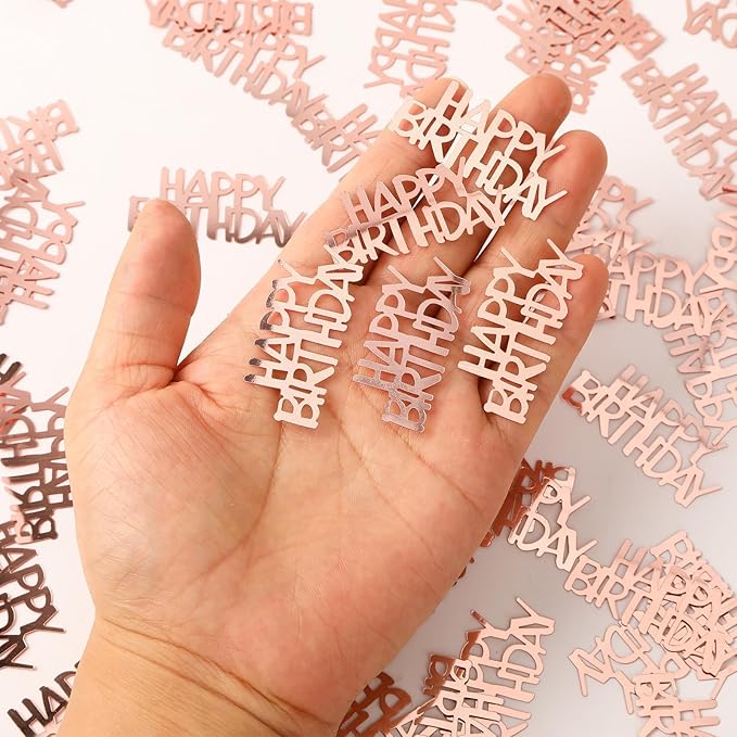 MARFOREVER Rose Gold Happy Birthday Glitter Confetti, Birthday Party Metallic Foil Table Confetti Cake Balloon Sprinkles Table Centerpiece for Adult Baby Party Decorations