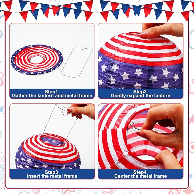 Panelee 12 Pcs Patriotic Hanging Paper Lanterns 4th of July Party Decorations - Image 3