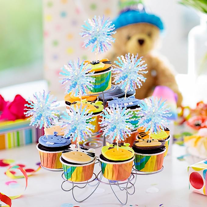30 PCS Foil Firework Cupcake Toppers Sparkle Tinsel Cupcake Picks Happy - Image 5