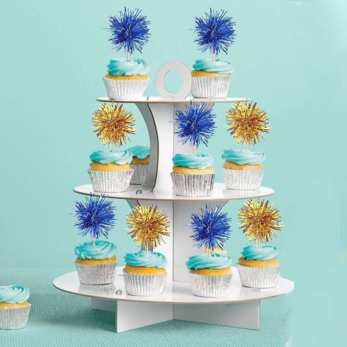 40 PCS Foil Firework Cupcake Toppers Sparkle Tinsel Cupcake Picks Fireworks - Image 6
