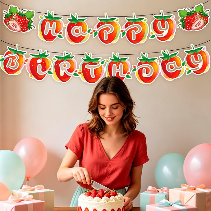 MEETINGU Happy Birthday Strawberry Sign - Image 4