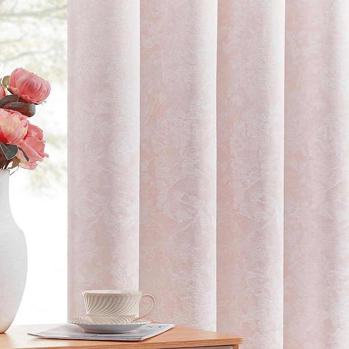 Beauoop Pink Floral Jacquard Blackout Curtains by Beauoop