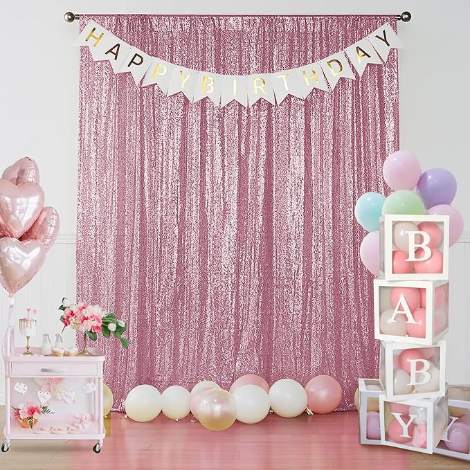 Sugargirl Pink Sequin Backdrop Curtain 4FTx8FT Glitter Pink Background Drapes - Image 3