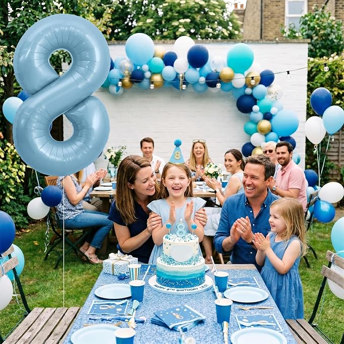 TONIFUL 40 Inch Pastel Blue Number 8 Foil Balloons Large Mylar Foil Digital 8 - Image 5