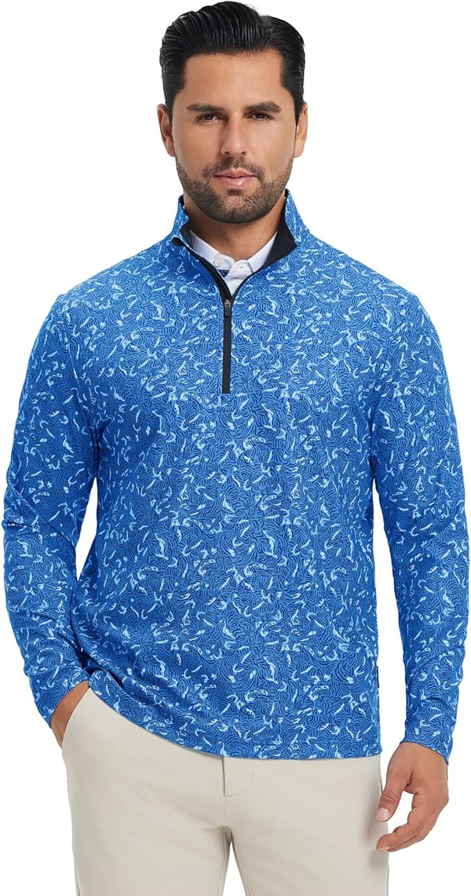 M MAELREG Quarter Zip Golf Pullover Men Dry Fit Long Sleeve Performance Wicking 1/4 Zip Full Print Pullover Mens Sweatshirt