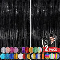 Black Metallic Tinsel Foil Fringe Curtains, 2 Pack 3.3x8.3 Feet Party Streamer by NUWDHP