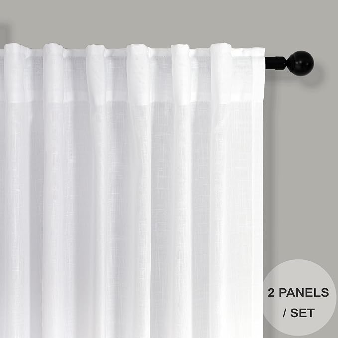 102 Inch Curtains White Linen Drapes - Image 2