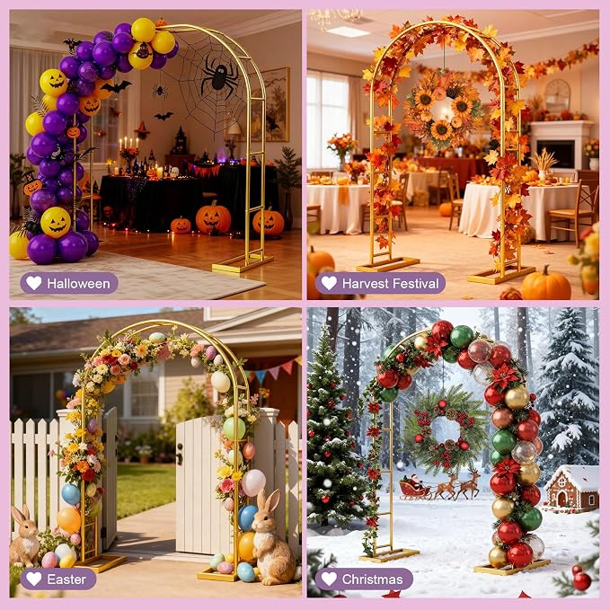 6.6FT Metal Wedding Arch Backdrop Stand Gold Arbor Frame - Image 3