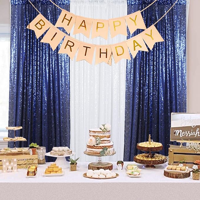 ShinyBeauty Navy Blue Sequin Backdrop 4x10ft (4 Panels) - Christmas Party Photo Booth, Winter Wedding Decor, Sparkle Curtain