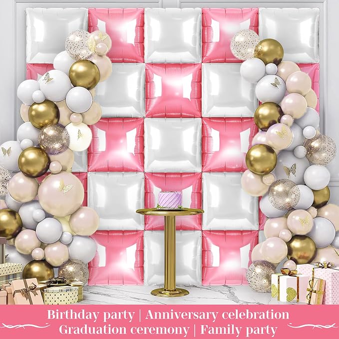 Pink and White Square Foil Balloons 25 Pcs Metallic Pink and White Balloons - Image 5