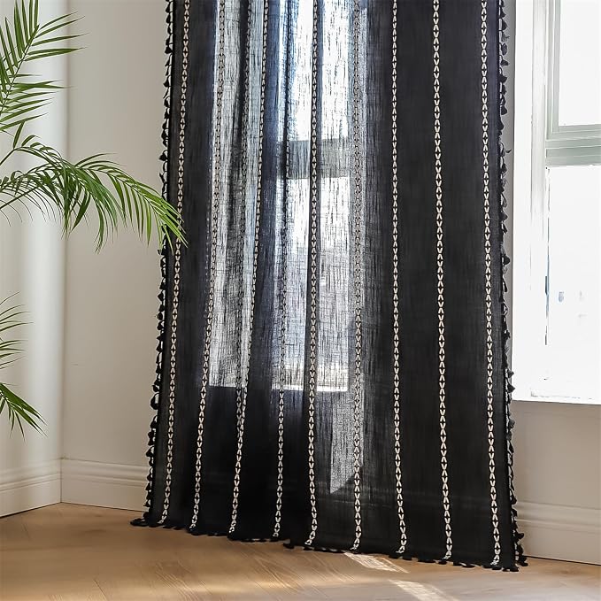 RoomTalks Black Boho Farmhouse Curtains - Image 3