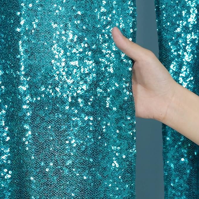 Poise3EHome Teal Sequin Backdrop Curtain, 4 Panels 2FTx8FT Glitter Background - Image 3