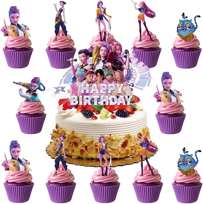 25 Pcs Cartoon Cake Decorations, Cute Happy Birthday Cake Toppers, Birthday by QOQXQOOH