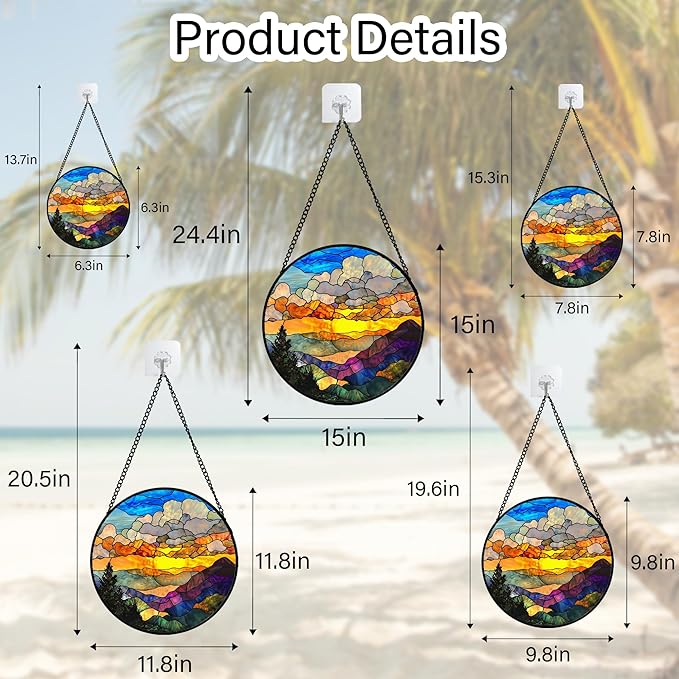 Stained Glass Window Hanging, Abstract Clouds Mountains Landscape Suncatcher for Doors Window Home Sun Catchers Decor Mother's Day Birthday Gifts for Women, Men Mom 11.8 in