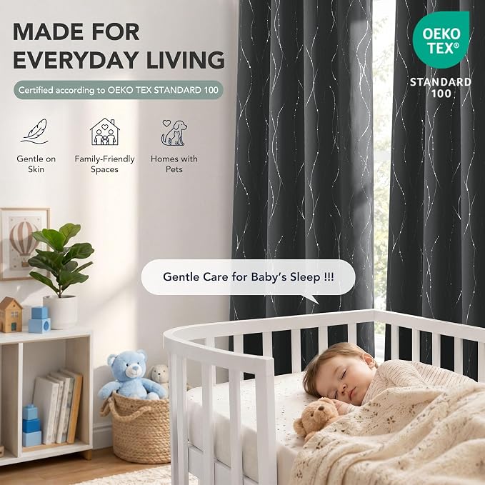 Deconovo 100% Blackout Curtains, Dark Grey Thermal Grommet Drapes, Noise - Image 5