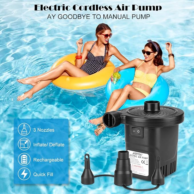 AGPTEK Rechargeable Air Pump, 4000mAh Quick-Fill Inflator Deflator, 3 Nozzles | - Image 9