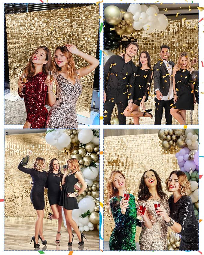 Light Gold Shimmer Wall Backdrop 48 Panels Cover 8 x 6 Ft, Photo Backdrops - Image 4