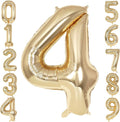 Champagne Gold Large Number 4 Balloon, 40 Inch Light Gold Foil Helium Number by AIQINHU