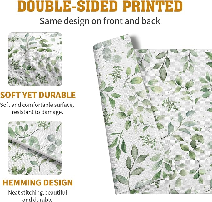 Sage Green Eucalyptus Leaves Placemats Set of 4 Spring Summer Watercolor Leaf - Image 5