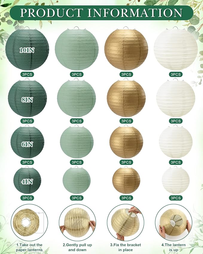 Treela 48 Pcs Paper Lanterns Party Decorations Chinese Lanterns Round Paper - Image 3