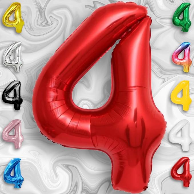 Red Number Balloon 4 Mylar Foil Balloons 40 inch - Image 3