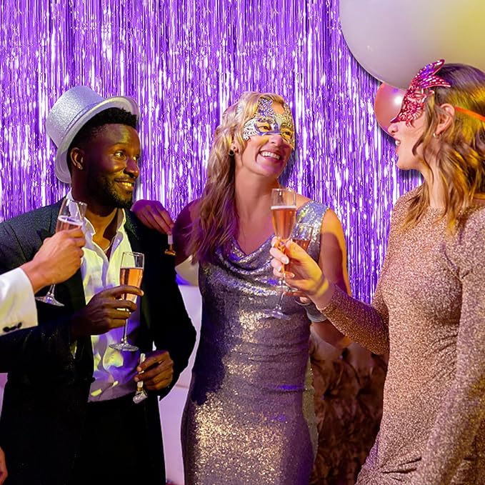 2 Pack Purple Backdrop Tinsel Streamers Foil Fringe Backdrop Halloween Party - Image 5