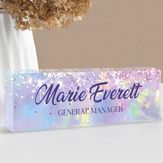 Custom Name Plate for Desk | Personalized Desk Name Plate | Personalized Boss Employee Appreciation Gifts | Acrylic Name Plate Office Desk Accessories (A-Colorful Purple Crystal)