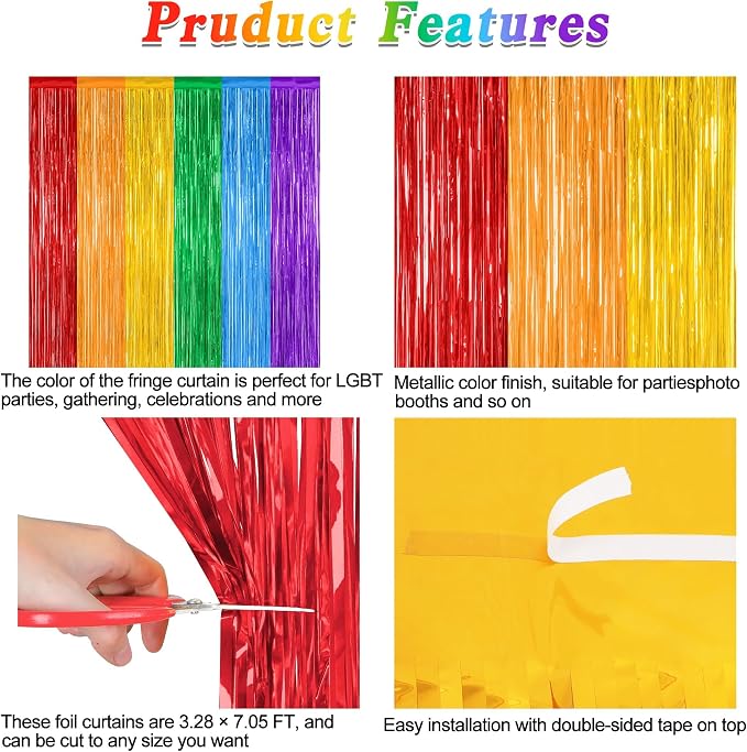 2 Pack Rainbow Backdrop Curtains, 3.28 FT x 7.05 FT Colofull Party Decorations - Image 4