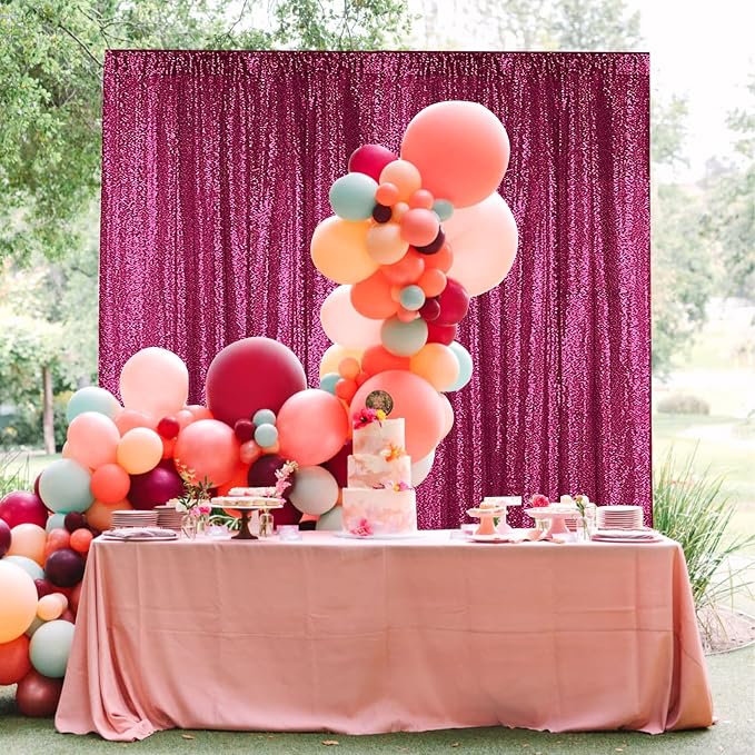 Sugargirl Fuchsia Sequin Backdrop Curtain 4 Panels 2FTx8FT Glitter Fuchsia - Image 3
