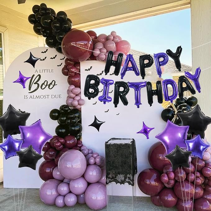 TONIFUL Black Purple Birthday Decoration Kit 16 Inch Happy Birthday Balloon | - Image 6