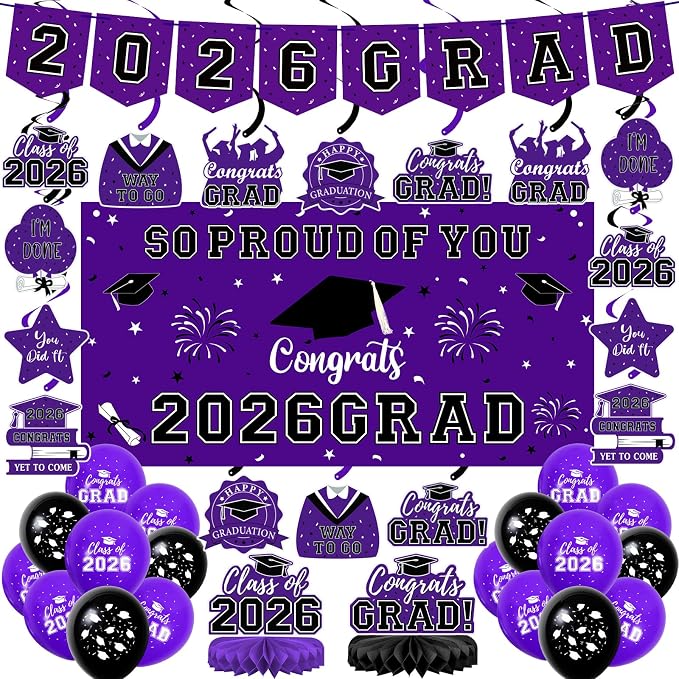 59Pcs Graduation Decorations 2026 Backdrop Balloons Banner Centerpiece Hanging by Yunfan