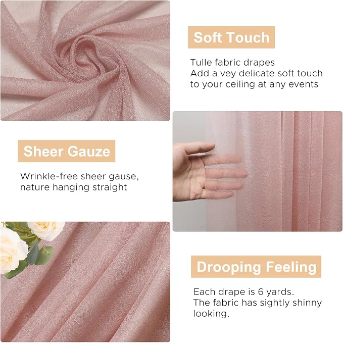 Wedding Arch Draping Fabric Backdrop Drapes 3 Panels, Dusty Rose | 28.7"x20FT - Image 2