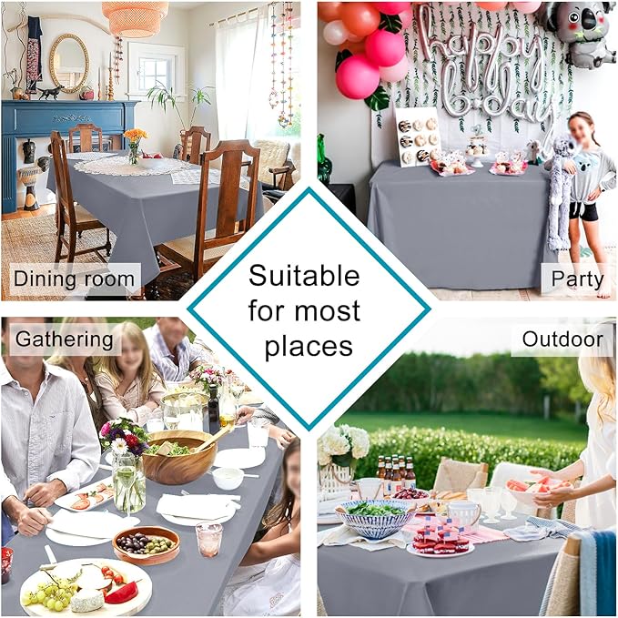 Hiasan Light Gray Rectangle Tablecloth - Waterproof Spillproof and Wrinkle Resistant Washable Polyester Table Cloth for Dining Party, 60 x 60 inch