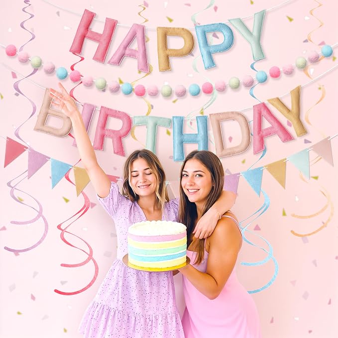 Kriyokiaa Retro Pastel Happy Birthday Banner Set - Image 2