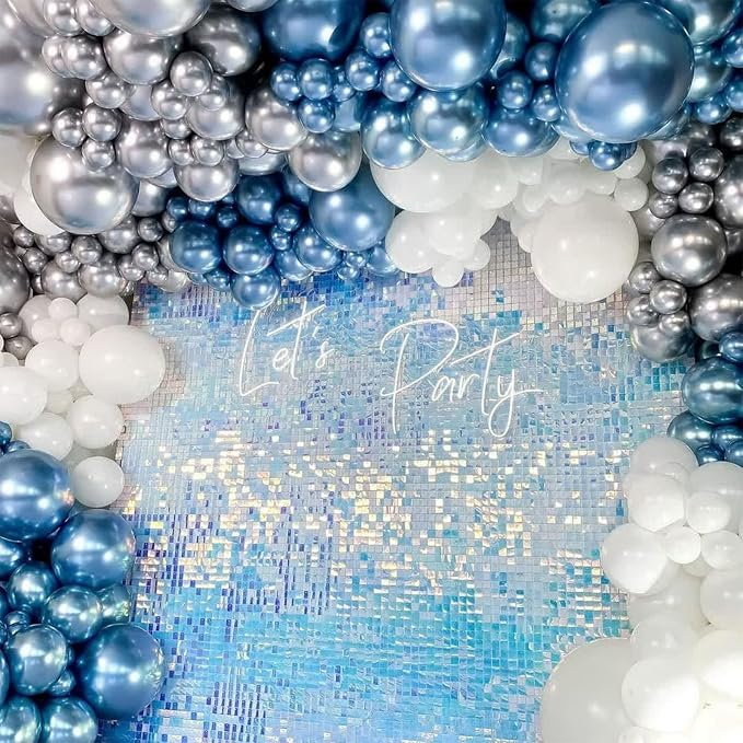60 Pcs Baby Blue and Silver Balloons, 12 Inch Light Blue Dusty Pale Blue White - Image 8