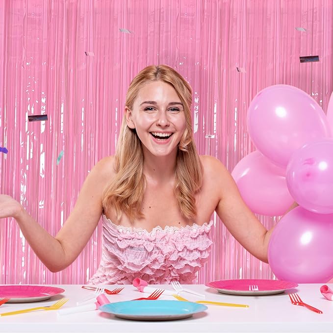 2 Pack Backdrop Party Decorations Pink Tinsel Curtain Party Backdrop Foil - Image 3