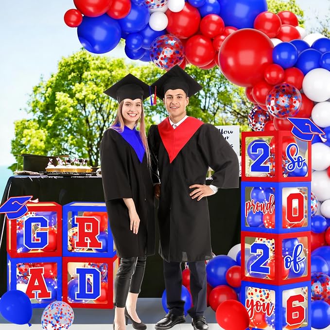 2026 Graduation Decorations Red and Blue Class of 2026 Balloon Boxes - Image 2