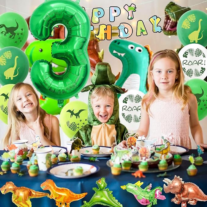 LilyZheng 3rd Birthday Dinosaur Decorations, 40 Inch Dark Green Number 3 Balloon - Image 7