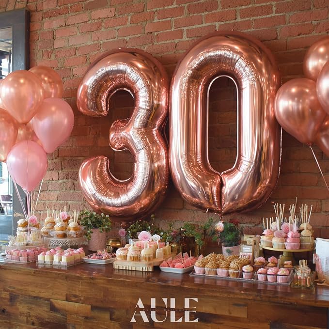 AULE 40 Inch Rose Gold 30 Balloon Number Foil 0-9 Birthday Big Numbers | - Image 3