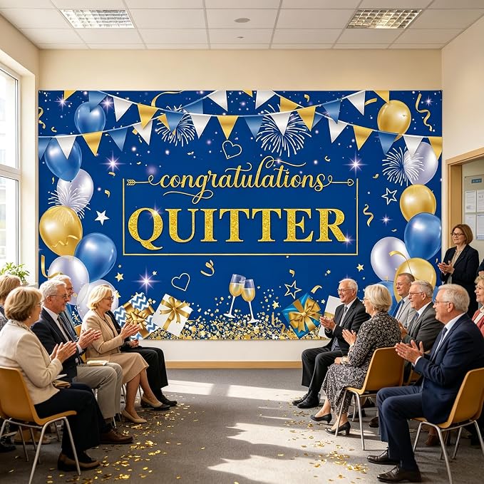 Blue Gold Congratulations Quitter Backdrop Banner Photography Background - Image 6