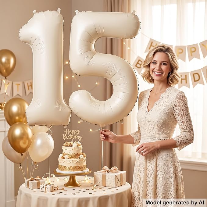 40" Beige Foil Number 15 Balloon - Image 4