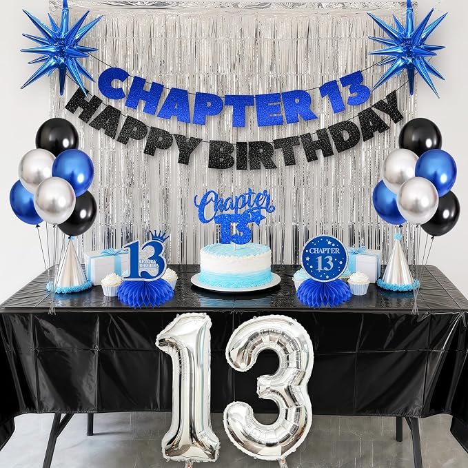 13th Birthday Decorations for Boys and Girls, Fringe Curtains, Tablecloth and - Image 3