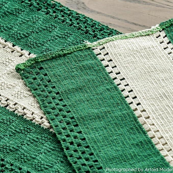 Artoid Mode Emerald Green Farmhouse Woven Table Runner 12x60 Inch | Holiday - Image 5
