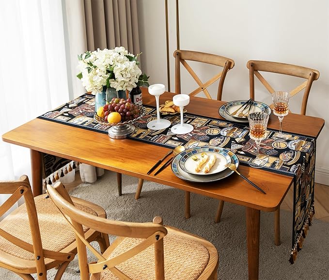 13×72 Inch Table Runner, Retro-Luxury Tassels Series for Kitchen Dining Table Holiday Decoration (Yankee Style)