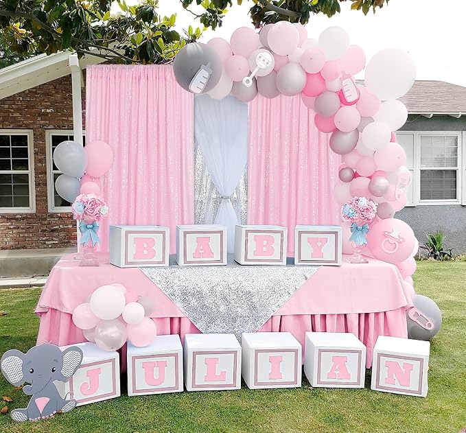 Pink Sequin Backdrop Curtains Party Photo Glitter Drapes 2 Pcs 2FTx8FT | - Image 5