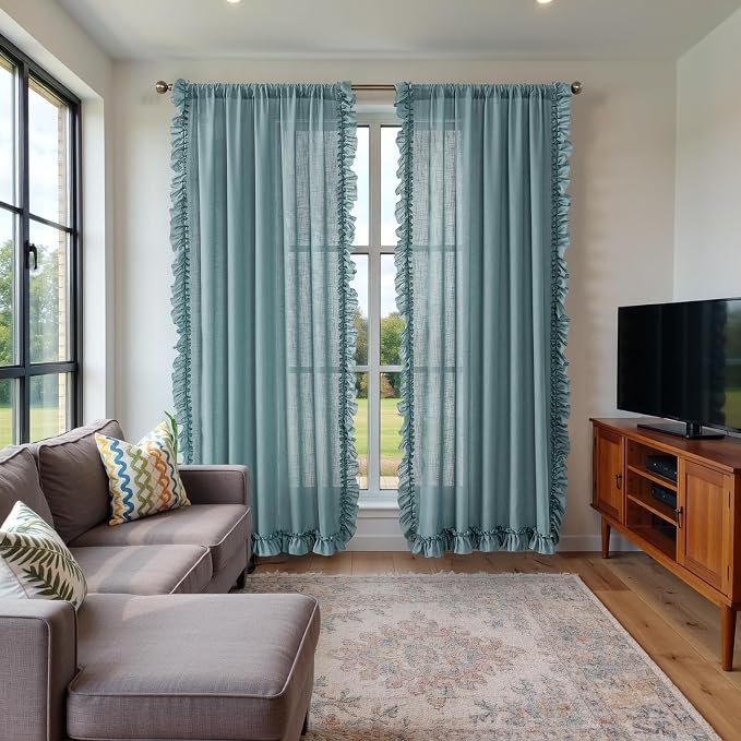 TERLYTEX Stone Blue Ruffle Curtains 84 Inches Long 2 Panels, 58 x 84 Inch - Image 8