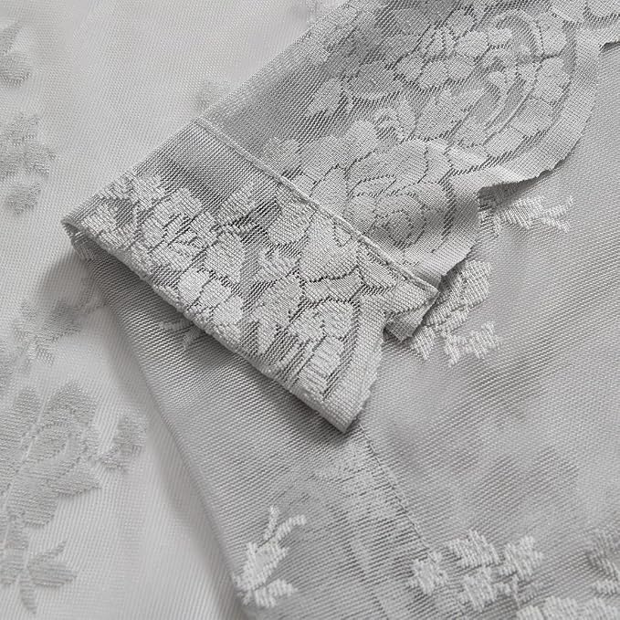 Kotile Grey Lace Curtains for Bedroom Rustic Floral 52 x 63 Inch, 2 Panels | - Image 8