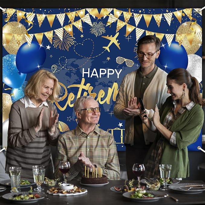 Mocsicka Retirement Party Decorations Blue and Gold Happy Retirement Backdrop - Image 7