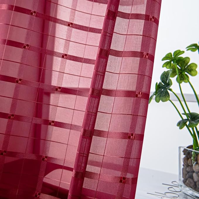SpaceDresser Check Sheer Curtains 45 Inches Long - Image 2